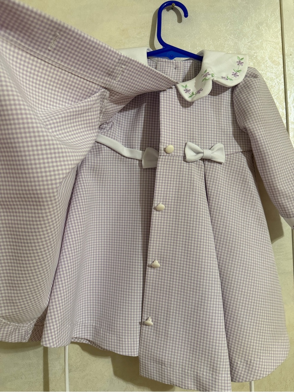 Bonnie Baby Lavender Gingham Bow-Trim Peacoat